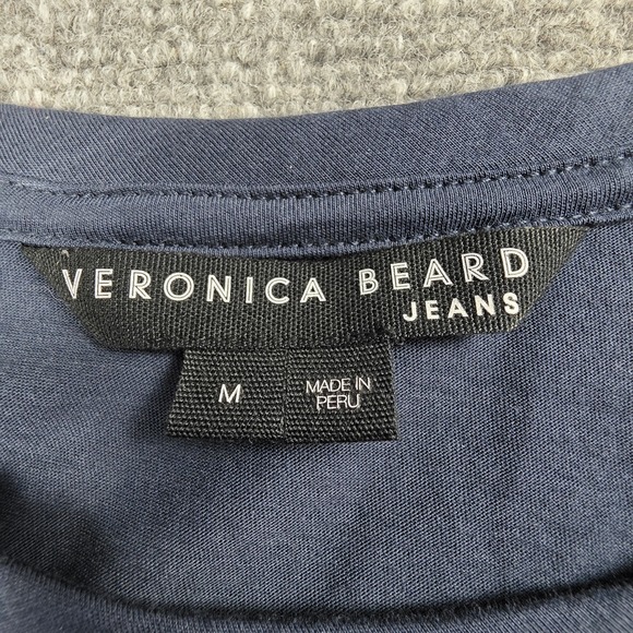 Veronica Beard Jeans Shirt M Puff Sleeve Jessa Top Ruched Tee Navy Blue Top - Picture 6 of 9